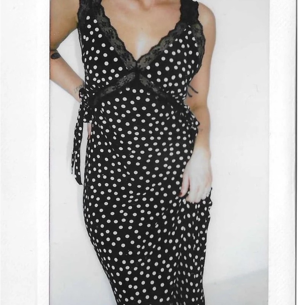 Rumored- Dolly Midi Dress - Black and White Polka Dot